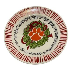 Magnolia Lane Clemson Tigers‎ Christmas Plate T Cabells Too Holiday Paw 11 Inch
